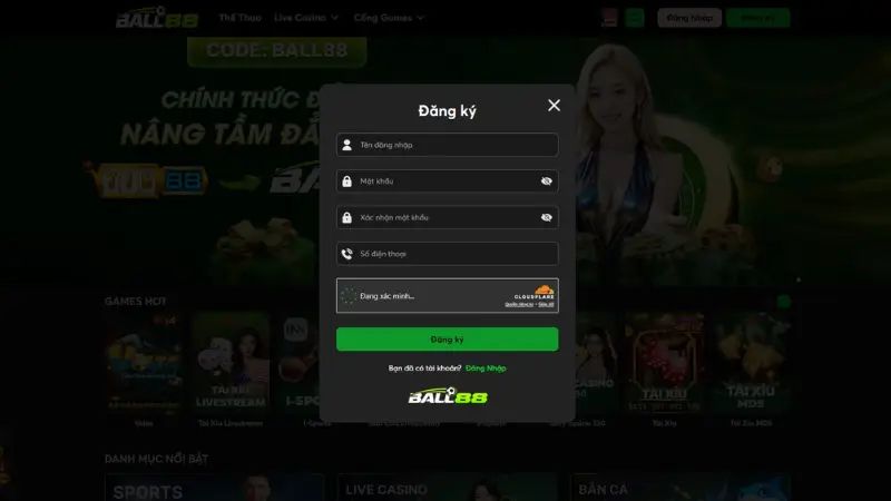 Giao diện đăng nhập Ball88 yêu cầu sử dụng đúng tài khoản cũ từ hệ thống trước